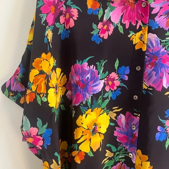 Johnny Was bright multi-coloured tropical floral silk button-up short shirt - Picture 2 of 7